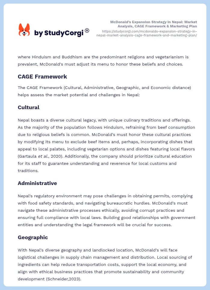 McDonald’s Expansion Strategy in Nepal: Market Analysis, CAGE Framework & Marketing Plan. Page 2