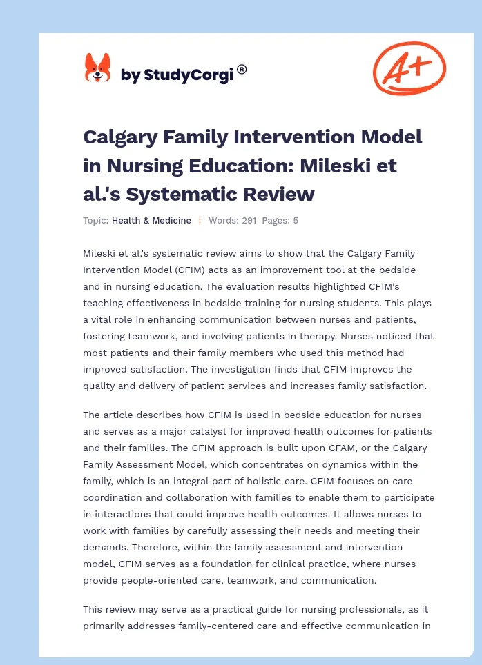 Calgary Family Intervention Model in Nursing Education: Mileski et al.'s Systematic Review. Page 1