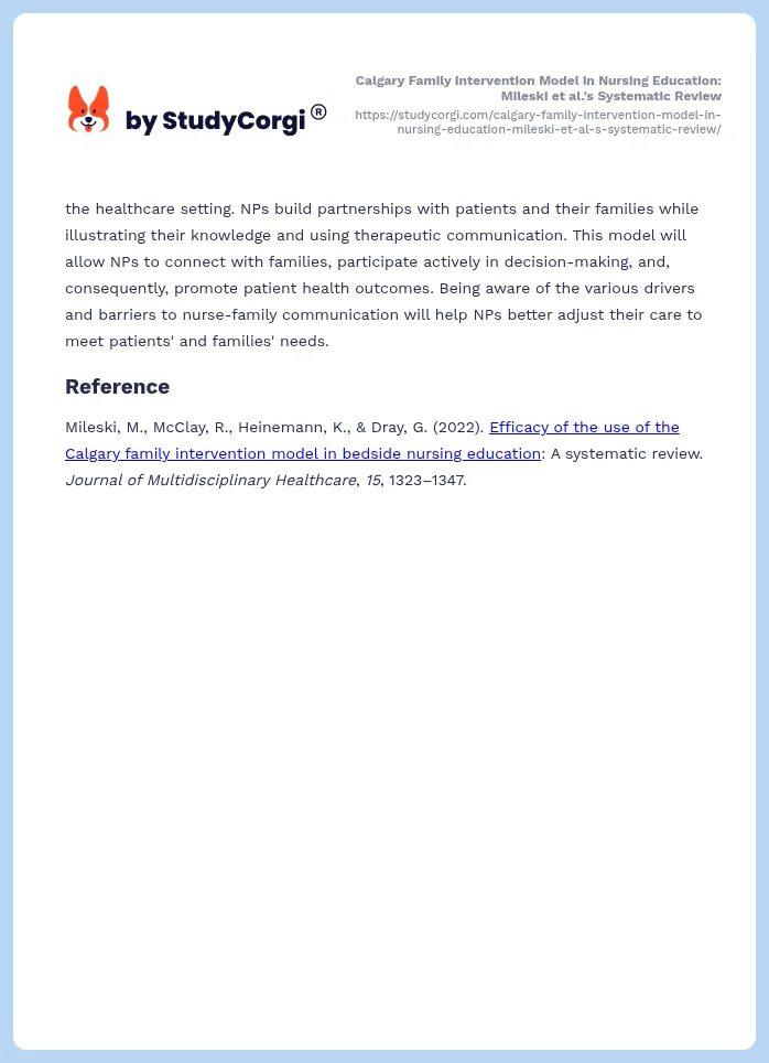 Calgary Family Intervention Model in Nursing Education: Mileski et al.'s Systematic Review. Page 2