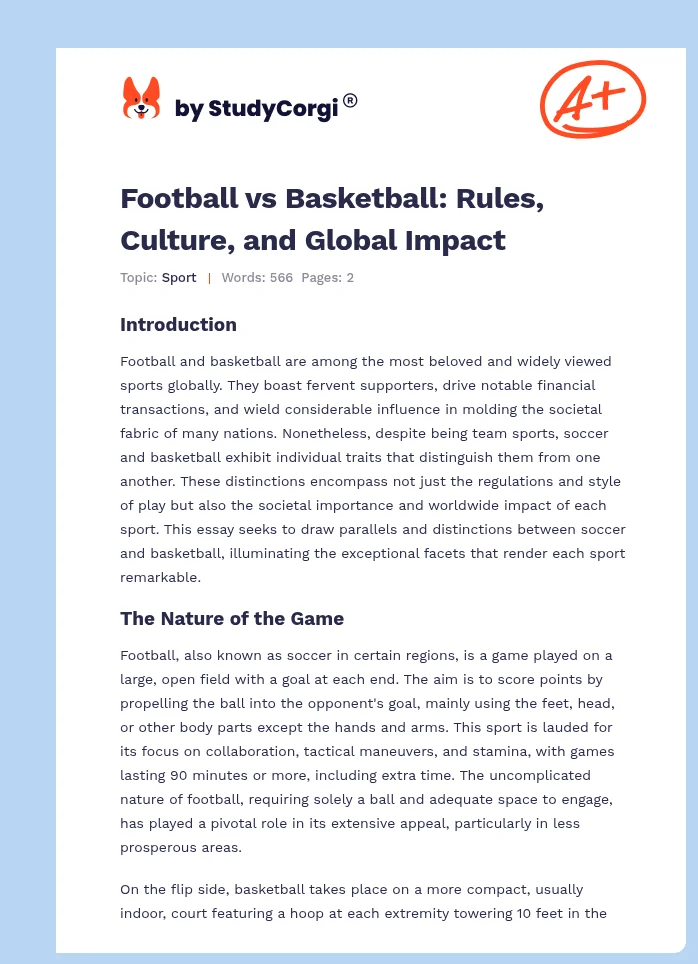 Football vs Basketball: Rules, Culture, and Global Impact. Page 1