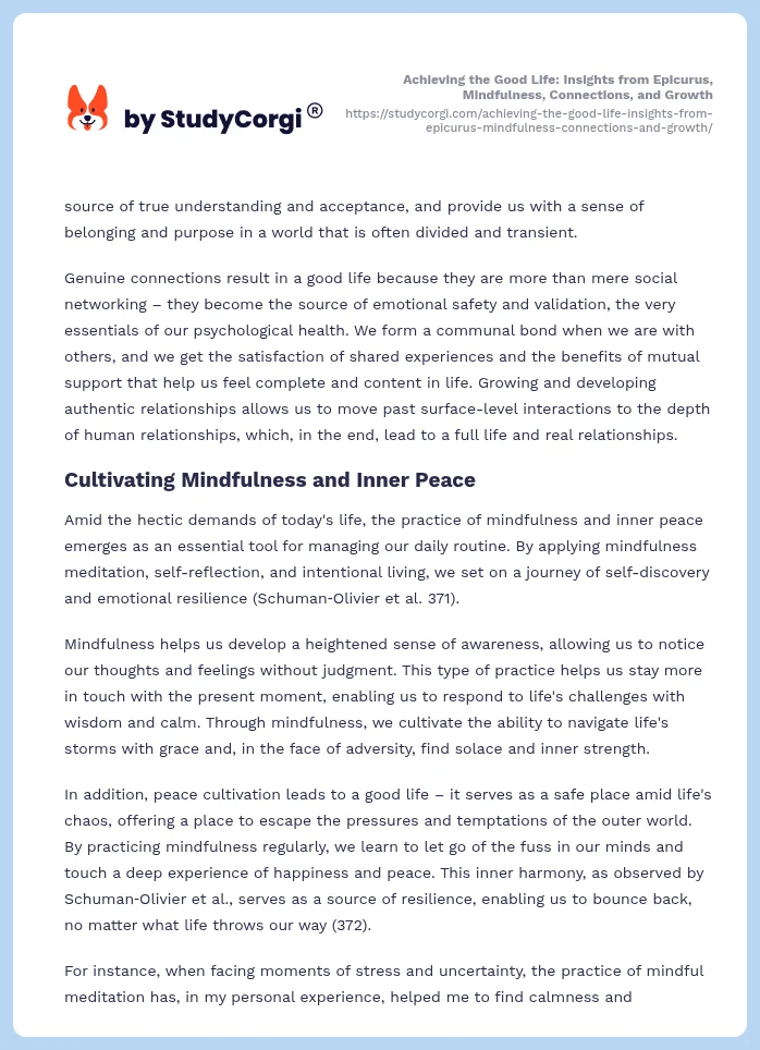 Achieving the Good Life: Insights from Epicurus, Mindfulness, Connections, and Growth. Page 2