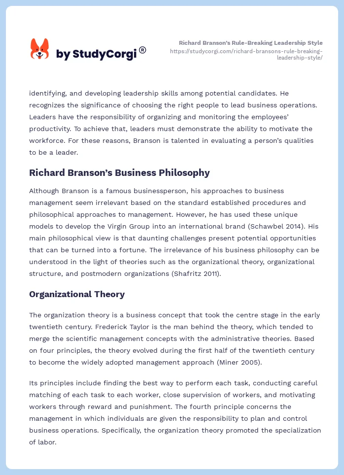 Richard Branson’s Rule-Breaking Leadership Style. Page 2