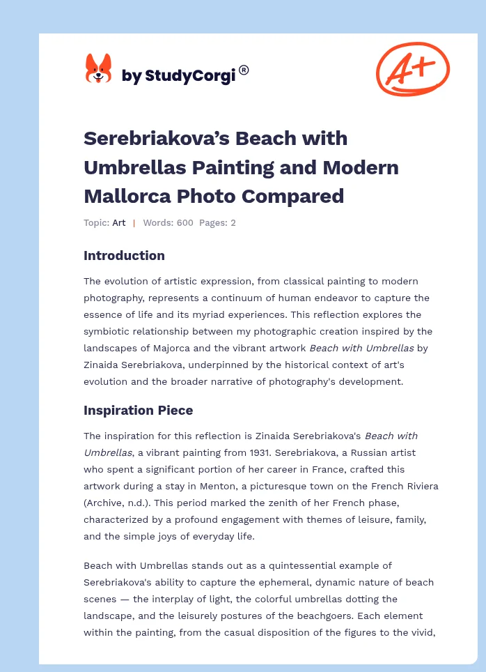 Serebriakova’s Beach with Umbrellas Painting and Modern Mallorca Photo Compared. Page 1