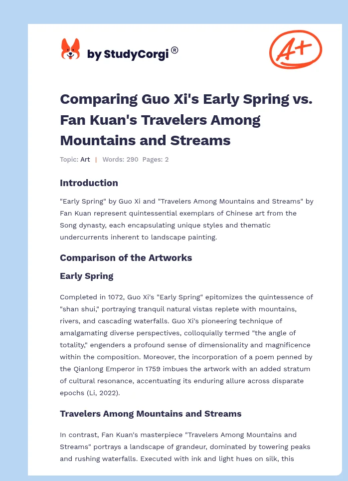 Comparing Guo Xi's Early Spring vs. Fan Kuan's Travelers Among Mountains and Streams. Page 1