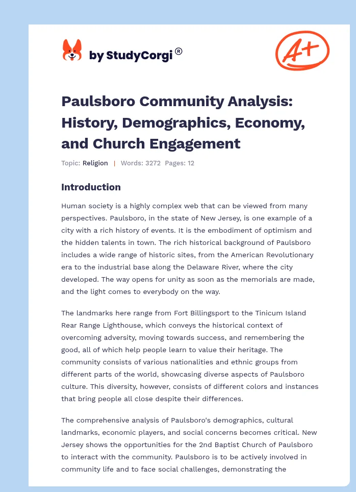 Paulsboro Community Analysis: History, Demographics, Economy, and Church Engagement. Page 1