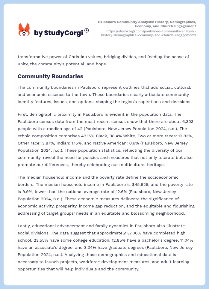 Paulsboro Community Analysis: History, Demographics, Economy, and Church Engagement. Page 2