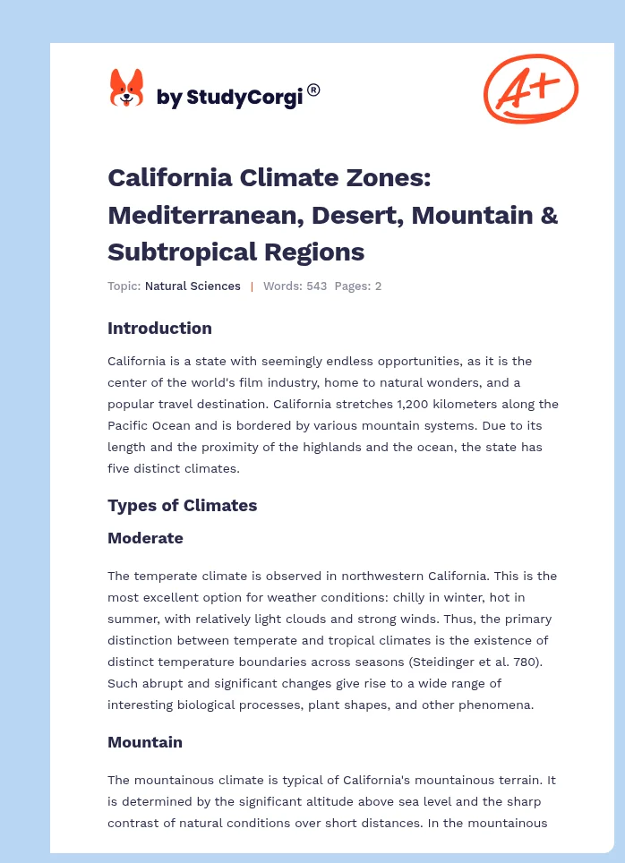 California Climate Zones: Mediterranean, Desert, Mountain & Subtropical Regions. Page 1
