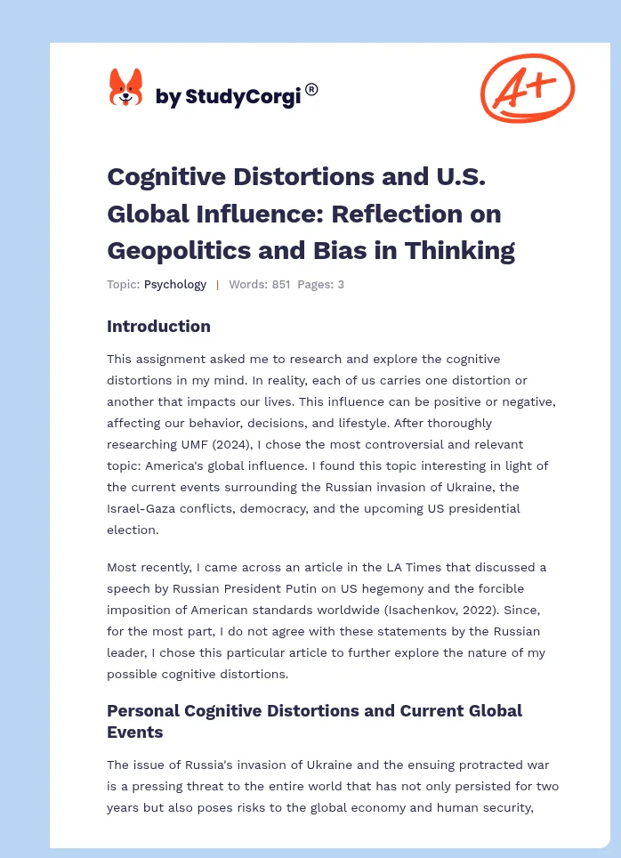 Cognitive Distortions and U.S. Global Influence: Reflection on Geopolitics and Bias in Thinking. Page 1