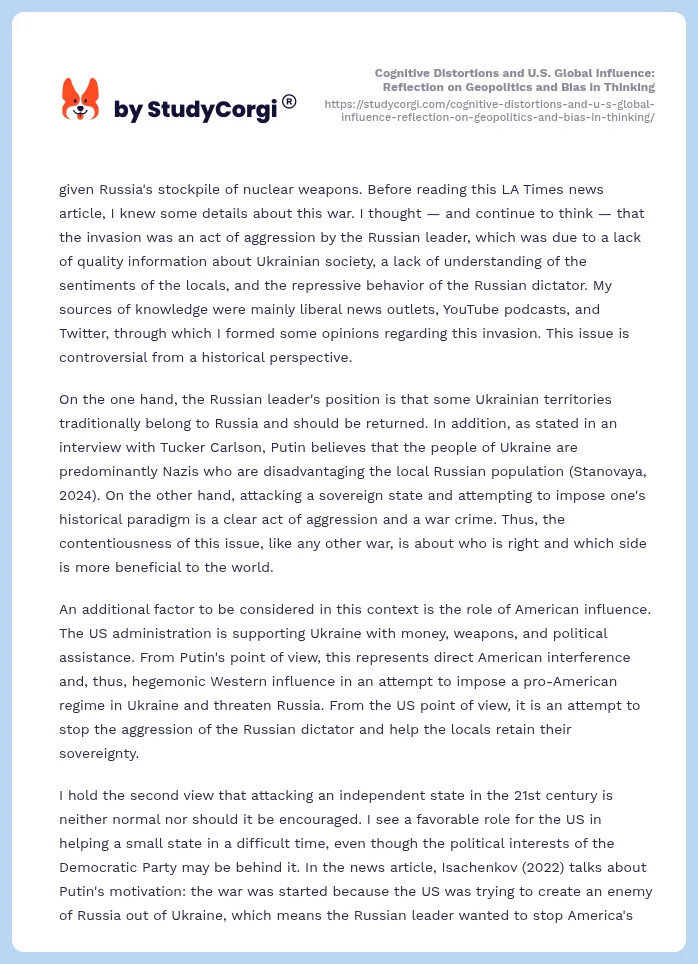 Cognitive Distortions and U.S. Global Influence: Reflection on Geopolitics and Bias in Thinking. Page 2