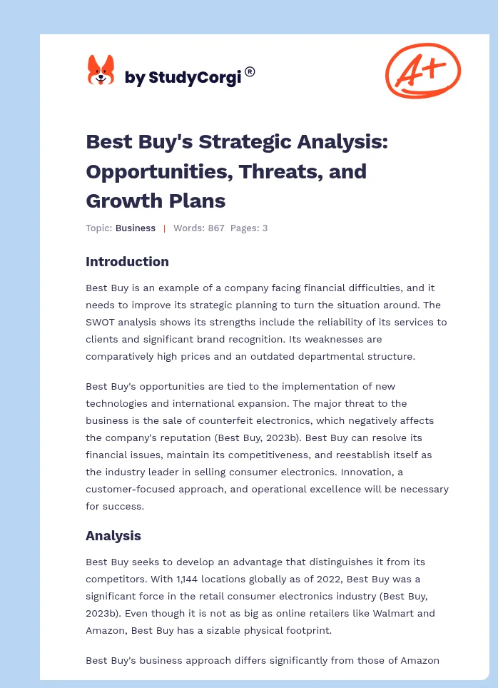 Best Buy's Strategic Analysis: Opportunities, Threats, and Growth Plans. Page 1