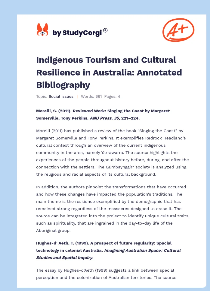 Indigenous Tourism and Cultural Resilience in Australia: Annotated Bibliography. Page 1