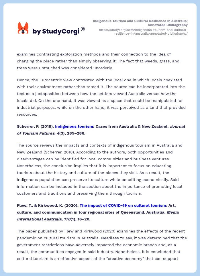 Indigenous Tourism and Cultural Resilience in Australia: Annotated Bibliography. Page 2