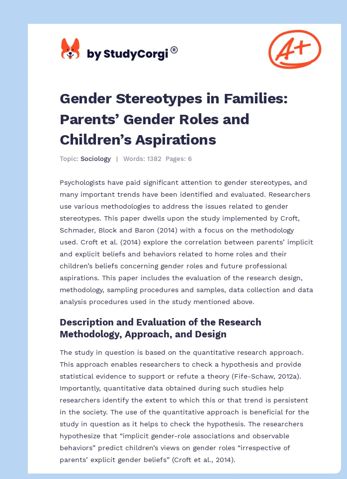 Gender Stereotypes in Families: Parents’ Gender Roles and Children’s Aspirations. Page 1