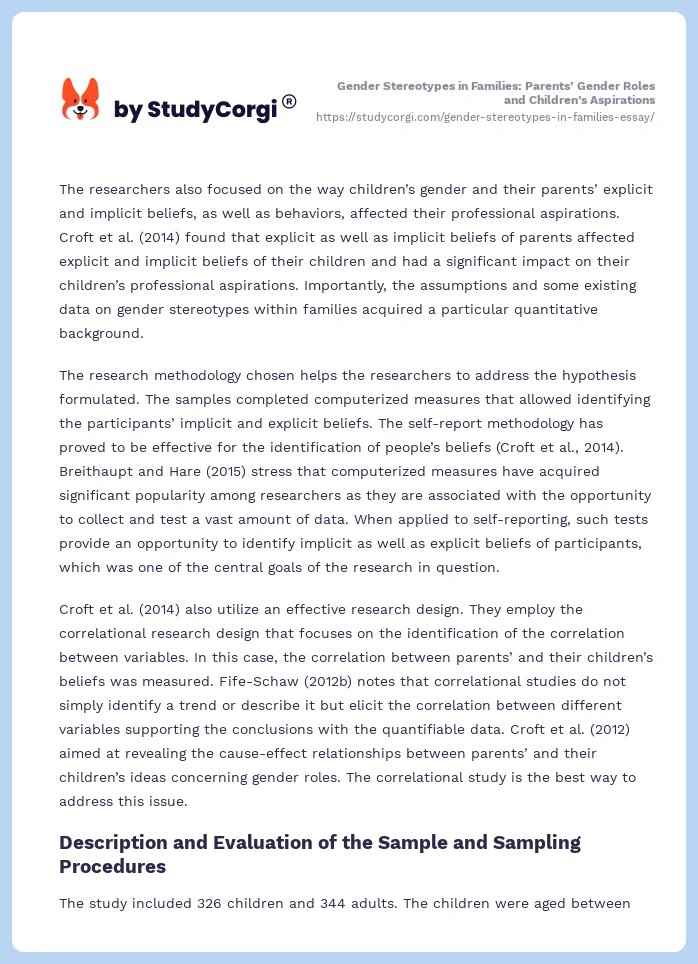 Gender Stereotypes in Families: Parents’ Gender Roles and Children’s Aspirations. Page 2