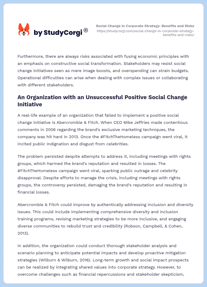 Social Change in Corporate Strategy: Benefits and Risks. Page 2