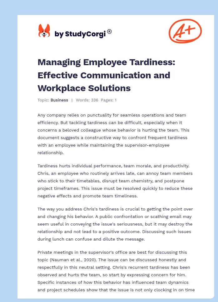Managing Employee Tardiness: Effective Communication and Workplace Solutions. Page 1