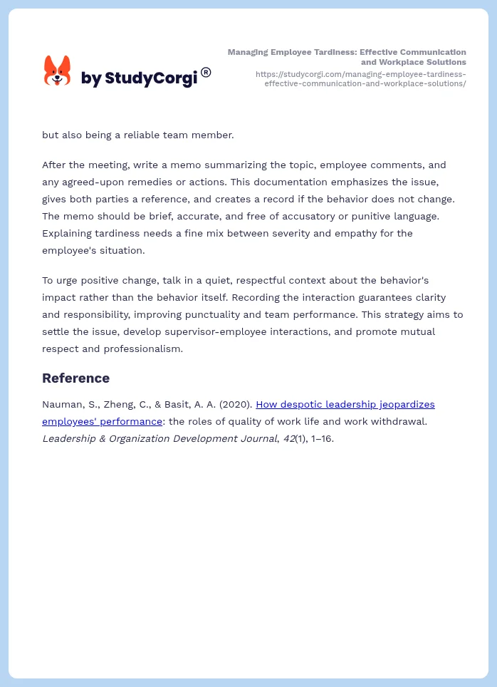 Managing Employee Tardiness: Effective Communication and Workplace Solutions. Page 2