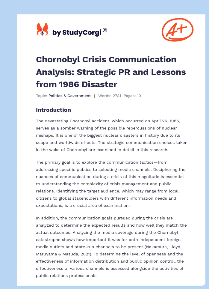 Chornobyl Crisis Communication Analysis: Strategic PR and Lessons from 1986 Disaster. Page 1