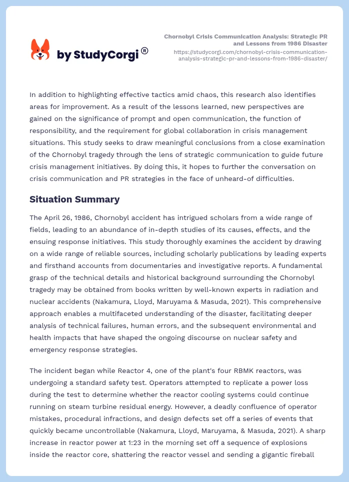Chornobyl Crisis Communication Analysis: Strategic PR and Lessons from 1986 Disaster. Page 2