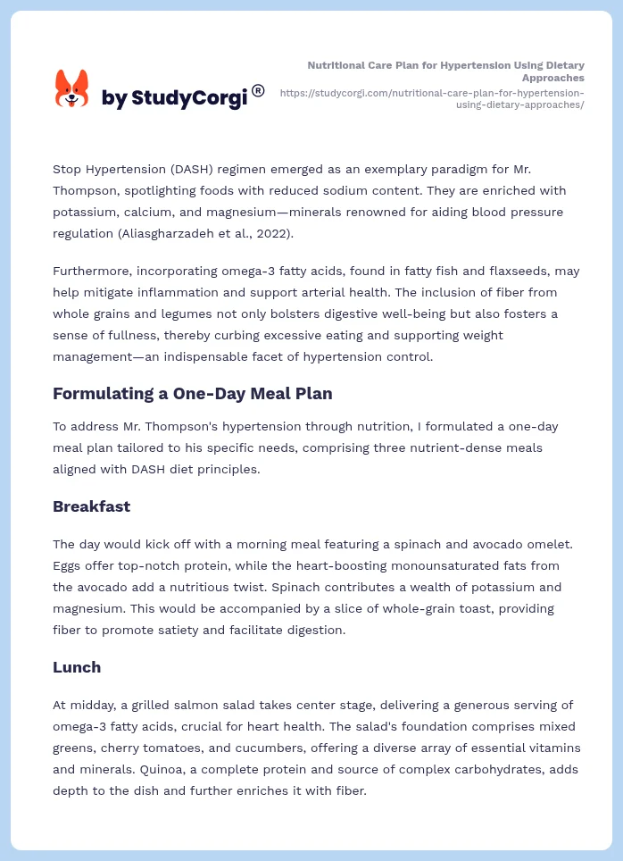 Nutritional Care Plan for Hypertension Using Dietary Approaches. Page 2