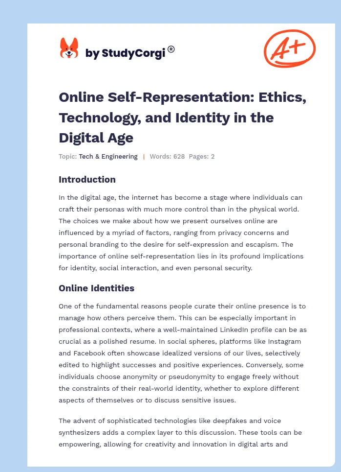 Online Self-Representation: Ethics, Technology, and Identity in the Digital Age. Page 1