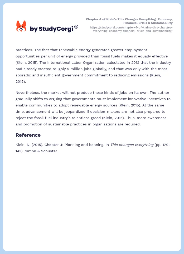 Chapter 4 of Klein's This Changes Everything: Economy, Financial Crisis & Sustainability. Page 2