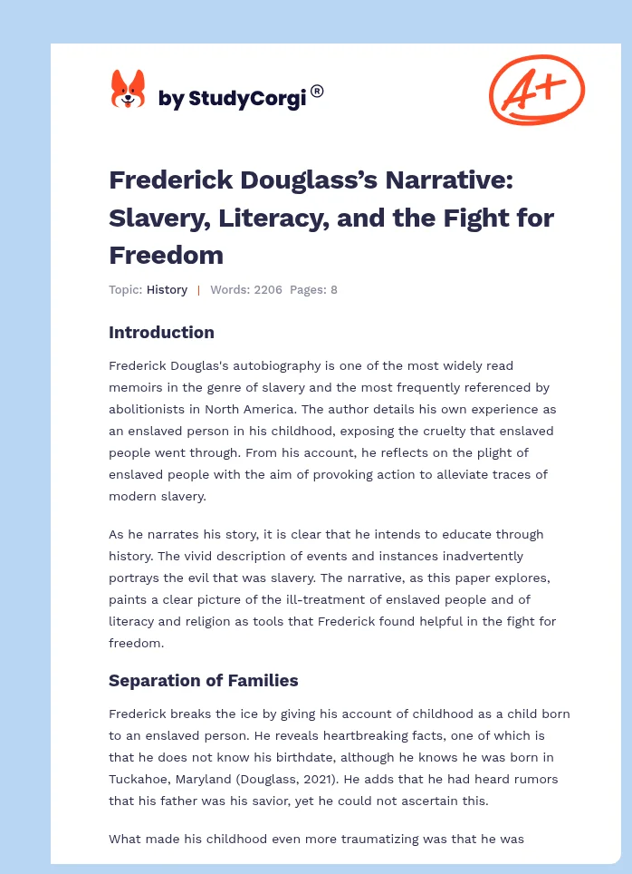 Frederick Douglass’s Narrative: Slavery, Literacy, and the Fight for Freedom. Page 1