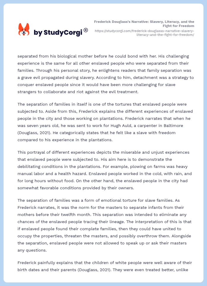 Frederick Douglass’s Narrative: Slavery, Literacy, and the Fight for Freedom. Page 2