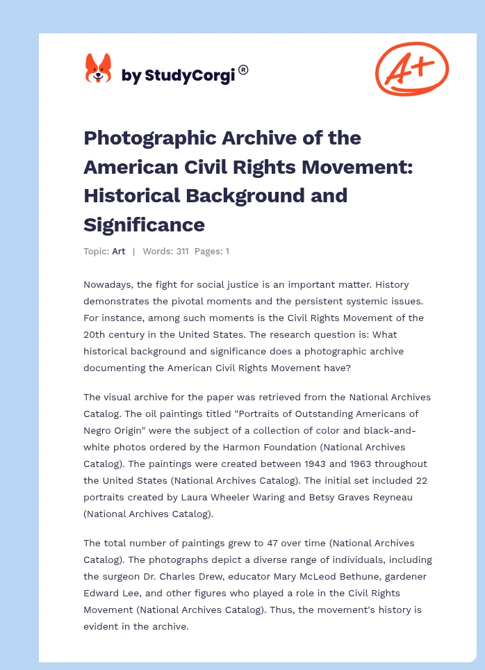 Photographic Archive of the American Civil Rights Movement: Historical Background and Significance. Page 1