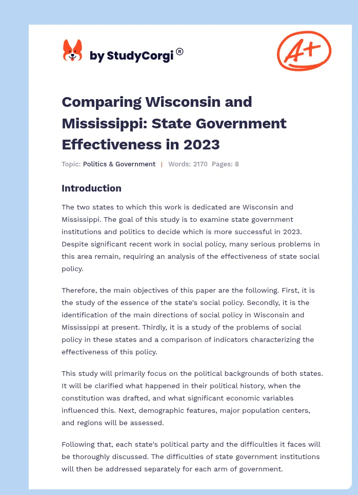 Comparing Wisconsin and Mississippi: State Government Effectiveness in 2023. Page 1