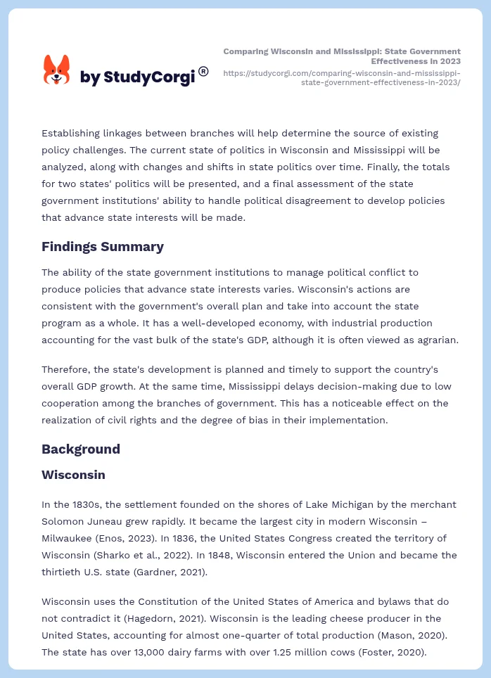 Comparing Wisconsin and Mississippi: State Government Effectiveness in 2023. Page 2