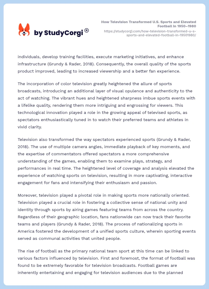 How Television Transformed U.S. Sports and Elevated Football in 1950–1980. Page 2
