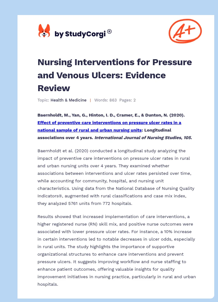 Nursing Interventions for Pressure and Venous Ulcers: Evidence Review. Page 1