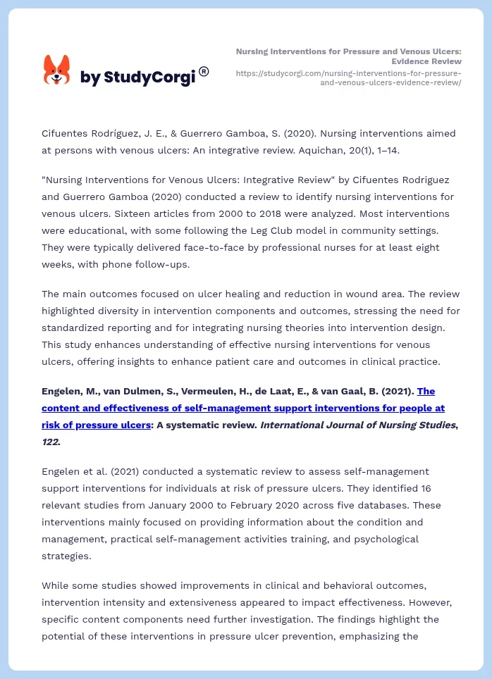 Nursing Interventions for Pressure and Venous Ulcers: Evidence Review. Page 2