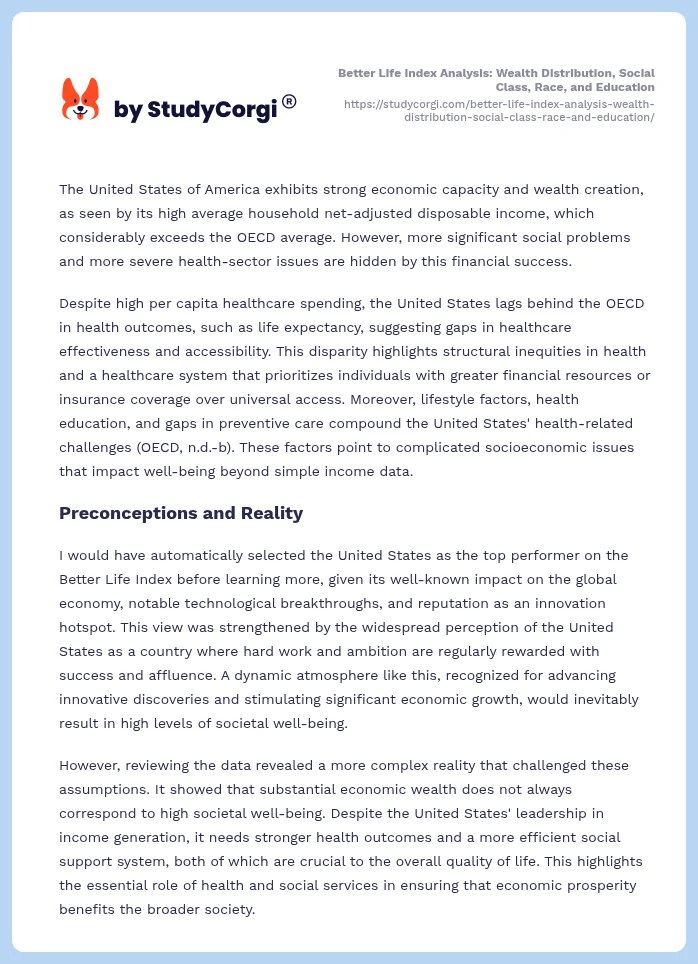 Better Life Index Analysis: Wealth Distribution, Social Class, Race, and Education. Page 2