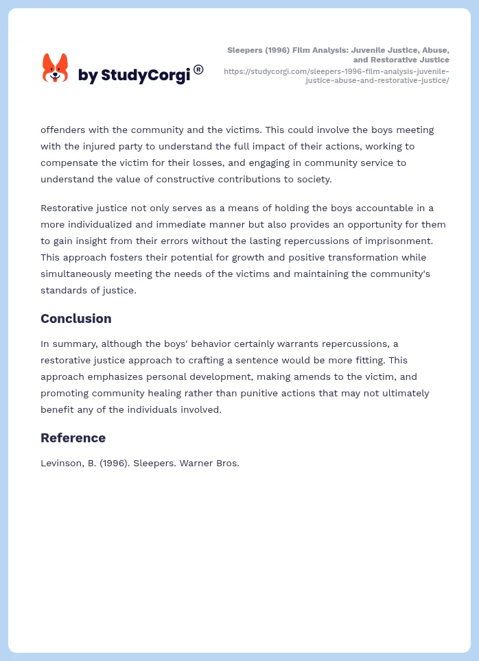 Sleepers (1996) Film Analysis: Juvenile Justice, Abuse, and Restorative Justice. Page 2