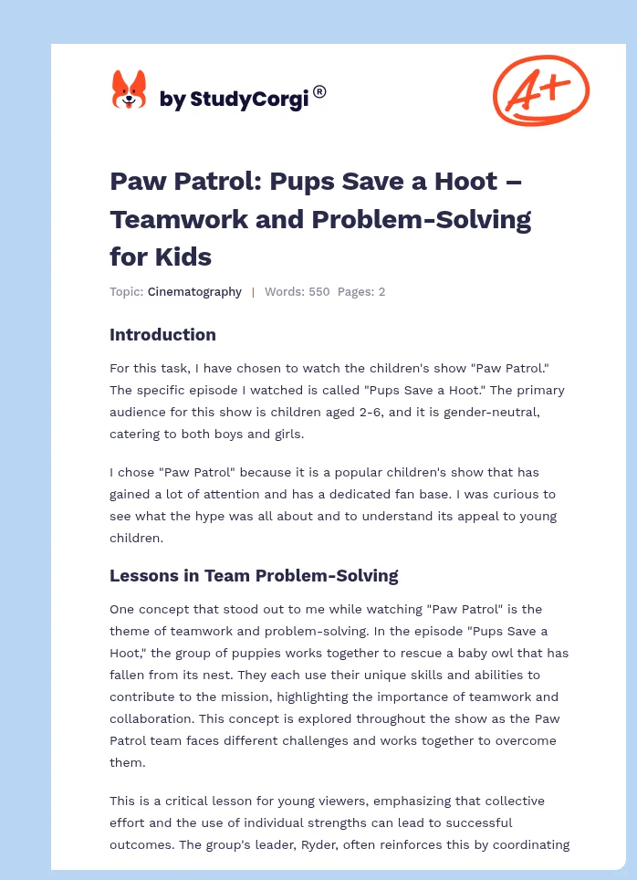 Paw Patrol: Pups Save a Hoot – Teamwork and Problem-Solving for Kids. Page 1