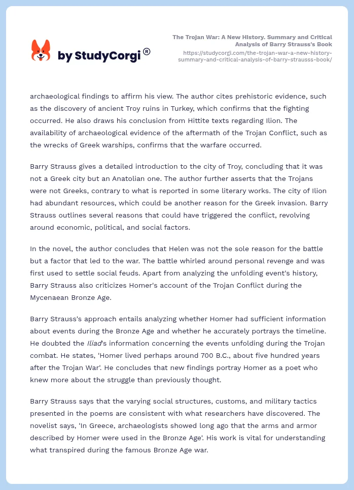 The Trojan War: A New History. Summary and Critical Analysis of Barry Strauss's Book. Page 2
