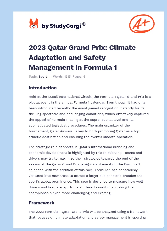 2023 Qatar Grand Prix: Climate Adaptation and Safety Management in Formula 1. Page 1