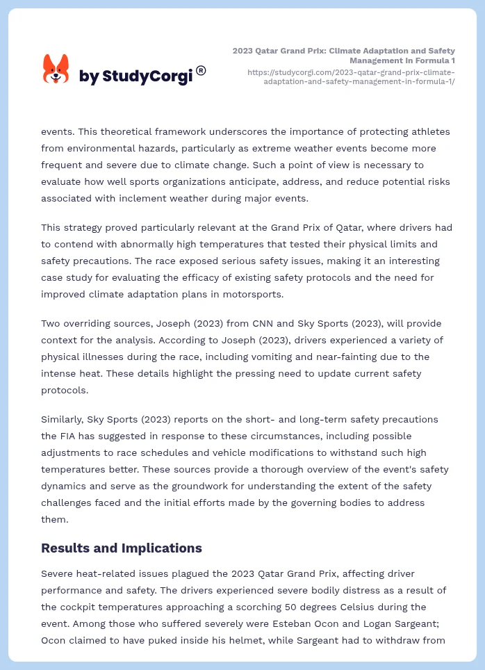 2023 Qatar Grand Prix: Climate Adaptation and Safety Management in Formula 1. Page 2