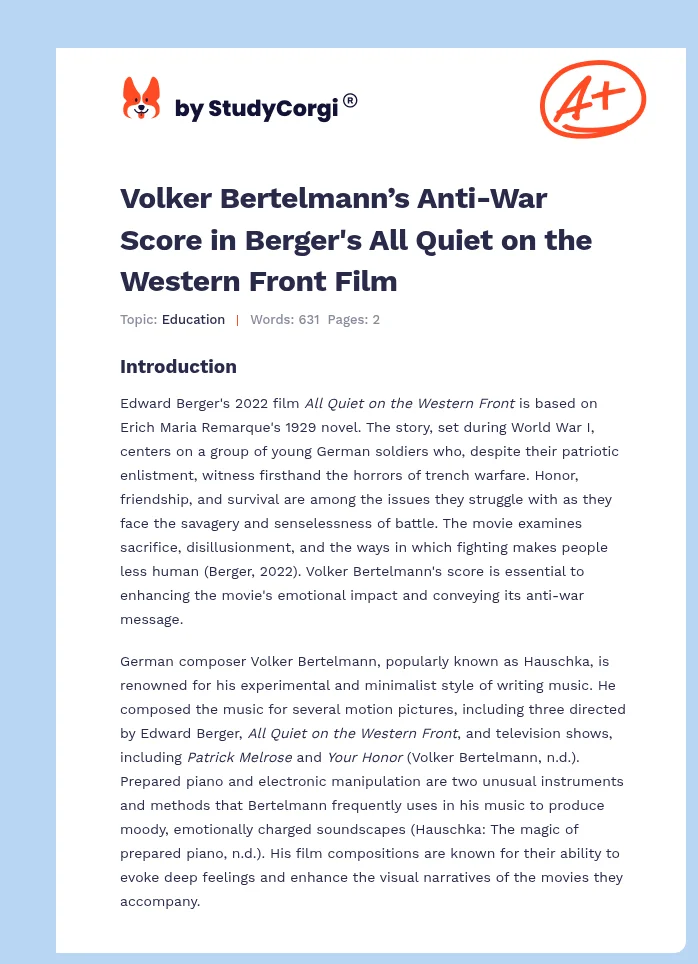 Volker Bertelmann’s Anti-War Score in Berger's All Quiet on the Western Front Film. Page 1