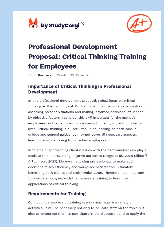 Professional Development Proposal: Critical Thinking Training for Employees. Page 1
