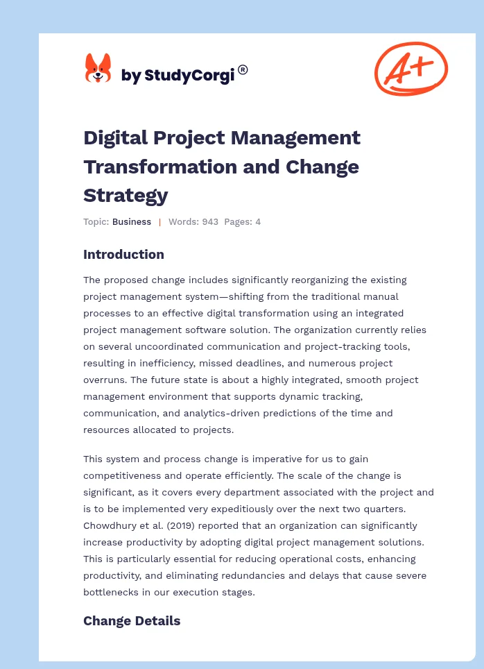 Digital Project Management Transformation and Change Strategy. Page 1