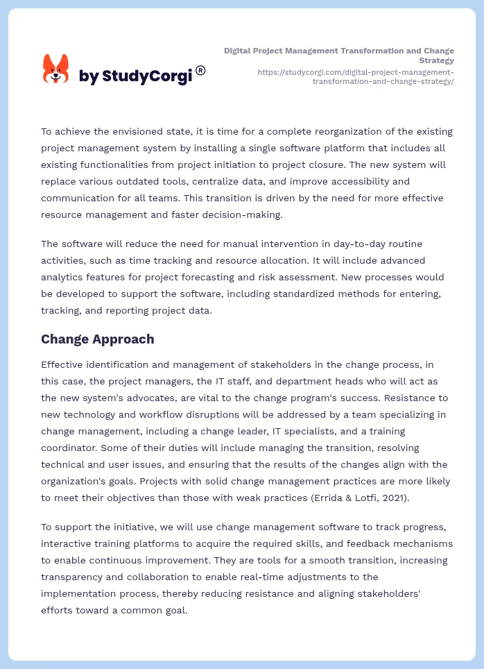 Digital Project Management Transformation and Change Strategy. Page 2