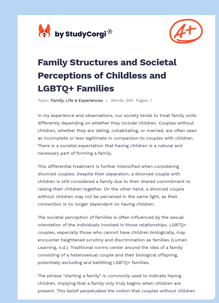 Family Structures and Societal Perceptions of Childless and LGBTQ+ Families. Page 1