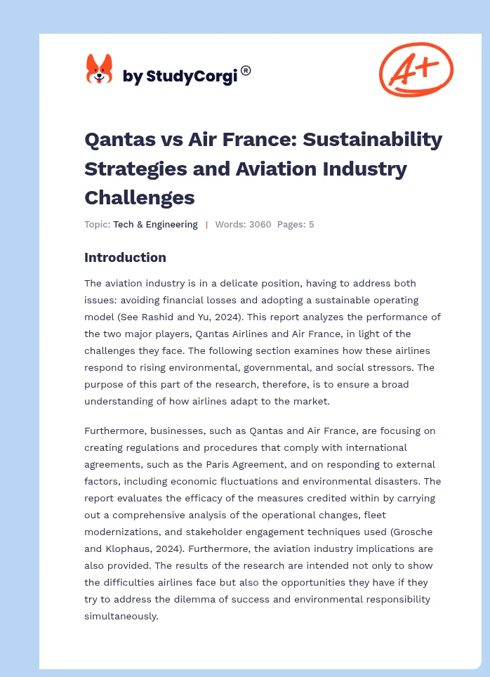 Qantas vs Air France: Sustainability Strategies and Aviation Industry Challenges. Page 1