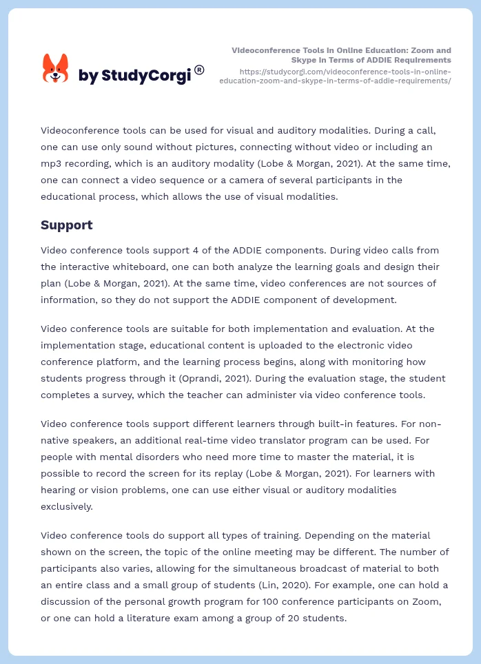 Videoconference Tools in Online Education: Zoom and Skype in Terms of ADDIE Requirements. Page 2