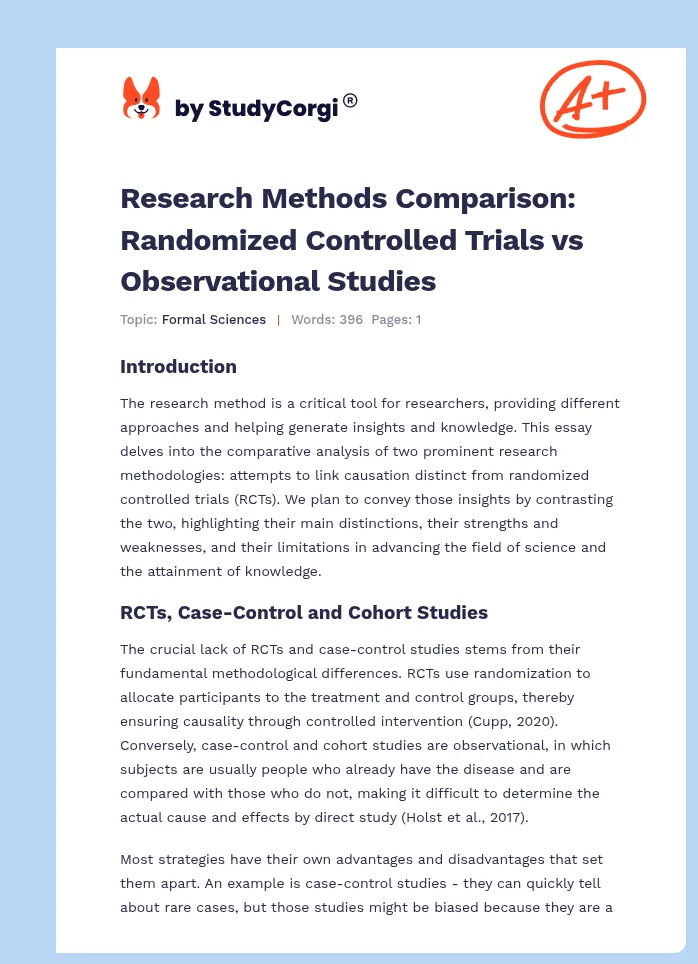 Research Methods Comparison: Randomized Controlled Trials vs Observational Studies. Page 1