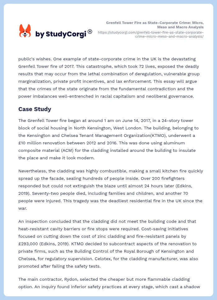 Grenfell Tower Fire as State-Corporate Crime: Micro, Meso and Macro Analysis. Page 2