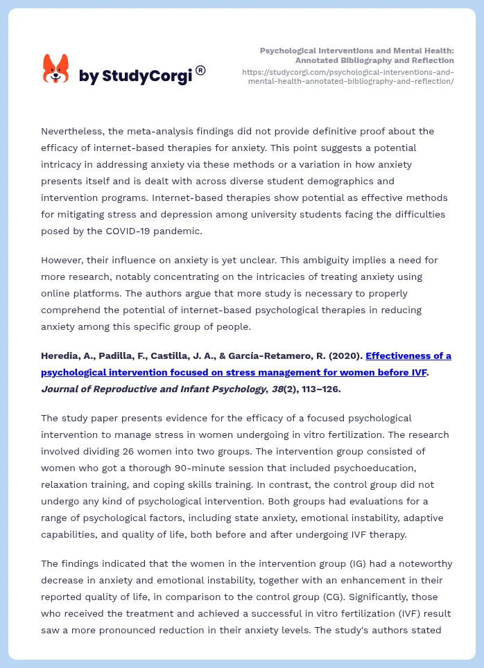 Psychological Interventions and Mental Health: Annotated Bibliography and Reflection. Page 2
